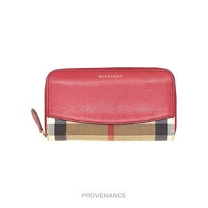 🔴 Burberry Logo Zip Long Wallet - Red Nova Check
